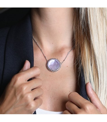 Diamonds, amethysts, mother of pearl and gold necklace