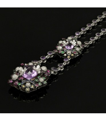 Amethysts, diamonds and gold necklace