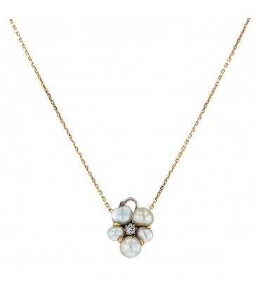 Diamond, cultured pearls and gold necklace