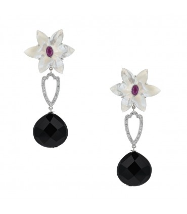 Boucles d’oreilles or, diamants, rubis, onyx et nacre