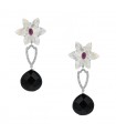 Diamonds, onyx, pink sapphire, mother of pearl and gold earrings