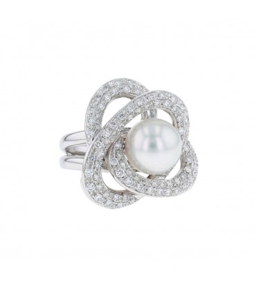 Diamonds, cultured pearl and gold ring