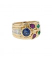 Diamonds, sapphire, emeralds, rubies and gold ring