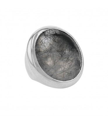 Bague argent et quartz rutile noir