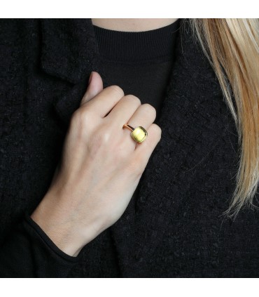 Pomellato Nudo Maxi quartz lemon and gold ring