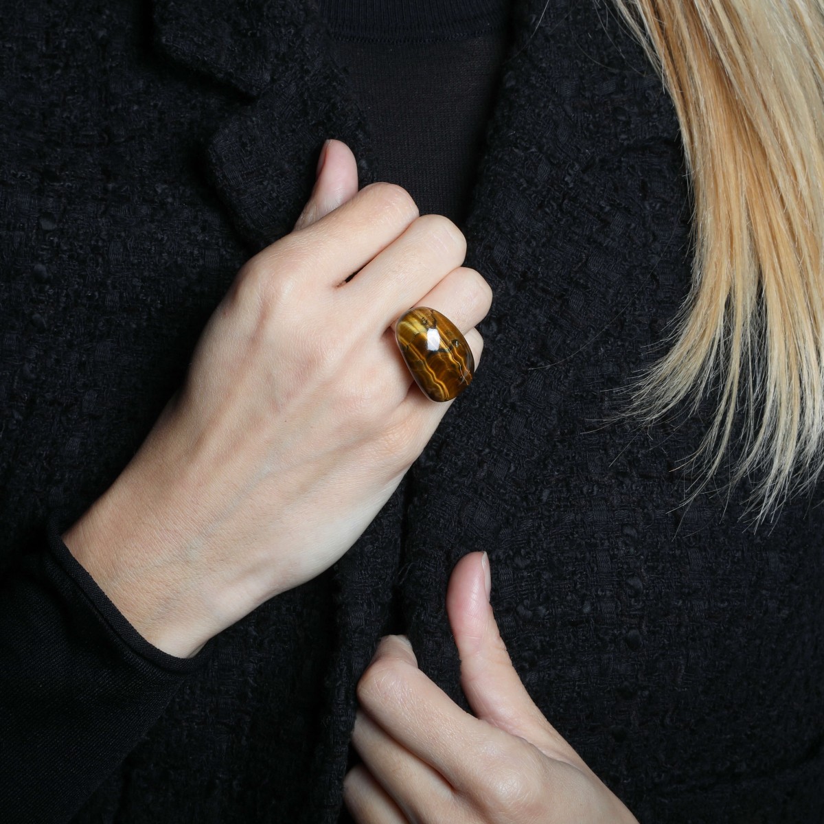 Bague en argent et pierre oeil de tigre