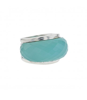 Green calcedony and silver ring