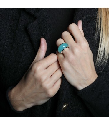 Green calcedony and silver ring