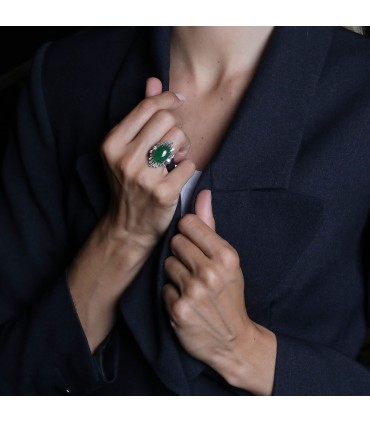 Jade, diamonds and platinum ring