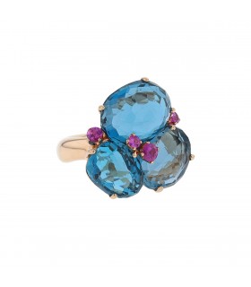 Pomellato Bahia blue London topaz, pik sapphires and gold ring