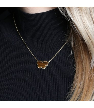 Collier papillon or et oeil de tigre