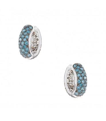 Boucles d’oreilles or, diamants cognacs et bleus