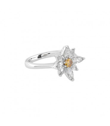 Orange, white diamonds and platinum ring