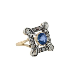 Blue stone, diamonds, 18k gold and silver ring