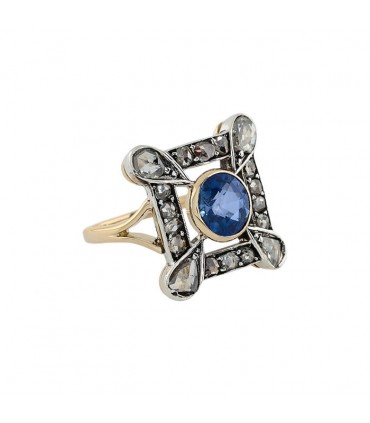 Blue stone, diamonds, 18k gold and silver ring