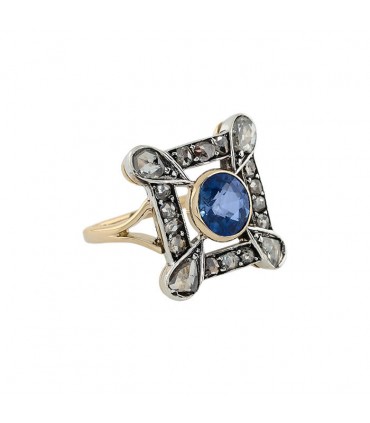 Blue stone, diamonds, gold and silver ring