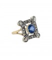 Bague or, argent, pierre bleue et diamants