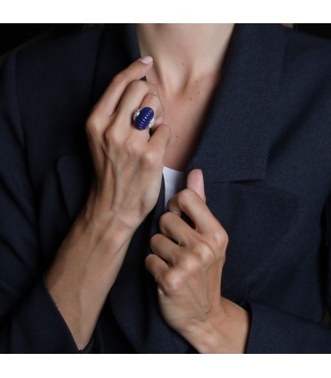 Bague or, platine, lapis et diamants