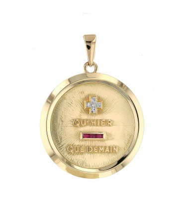 A. Augis Diamonds, red stones and gold pendant