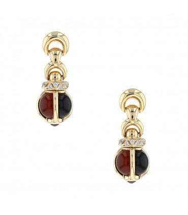 Fred diamonds, cornaline, onyx and gold earrings