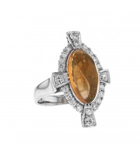 Bague platine, opale feu et diamants