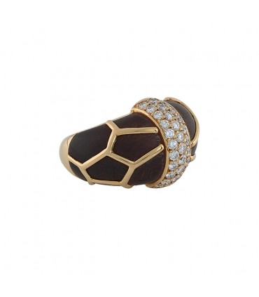 Boucheron wood, diamonds and gold ring