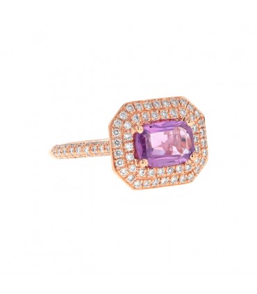 Bague or, saphir rose et diamants