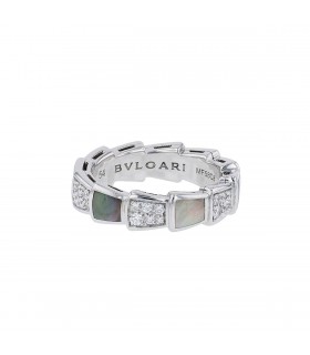 Bulgari Serpenti Viper diamonds, mother of pearl and gold ring