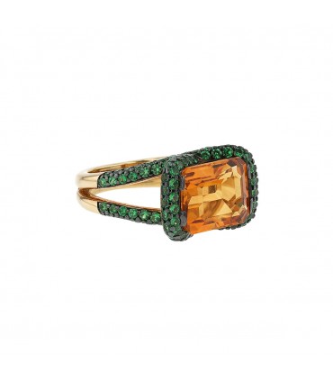 Bague or, citrine et tsavorites