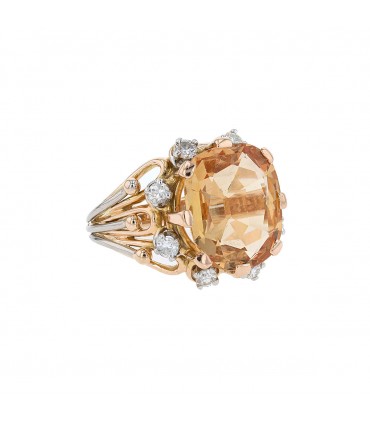 Diamonds, imperial topaz, gold and platinum ring