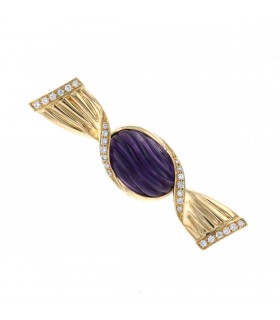 Bulgari Bonbon diamonds, amethyst and gold brooch