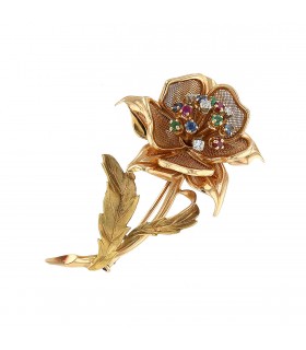 Emeralds, rubies, sapphires, diamonds and gold brooch