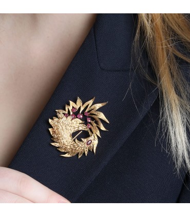 Rubies and gold brooch