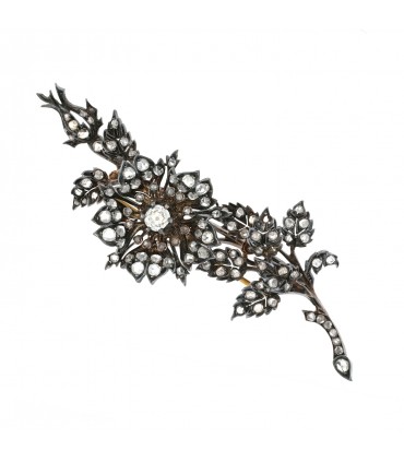 Broche trembleuse or, argent et diamants