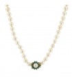 Emeralds, cultured pearls and 9k gold necklace