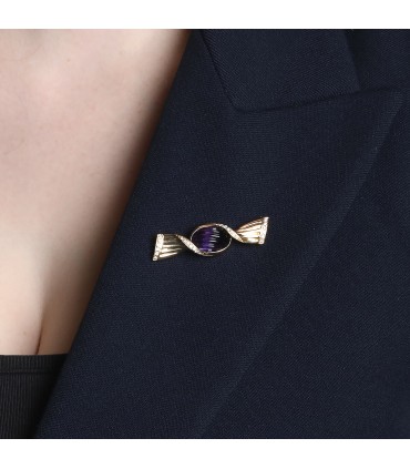 Bulgari Bonbon diamonds, amethyst and gold brooch