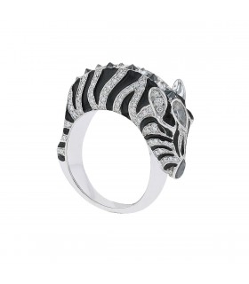 Lorenz Bäumer Zèbre black and white diamonds and 18k gold ring
