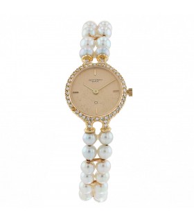 Diamonds, cultured pearl and gold watch