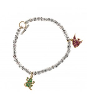 Dodo Granelli tsavorite garnet, rubies, silver and gold bracelet