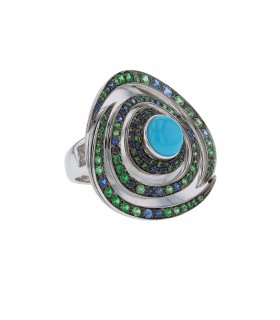 Boucheron turquoise, tsavorite, sapphires and gold ring