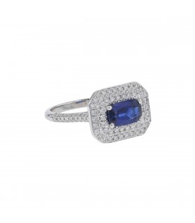 Diamonds, sapphire and gold ring - Gem Paris Certificate Ceylan No Heat