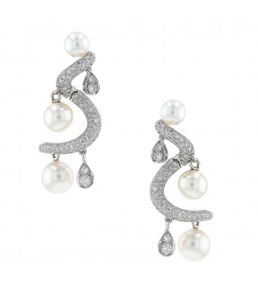 Diamonds, cultured pearl and gold earrings