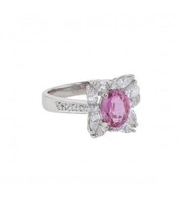 Bague platine, diamants et saphir rose