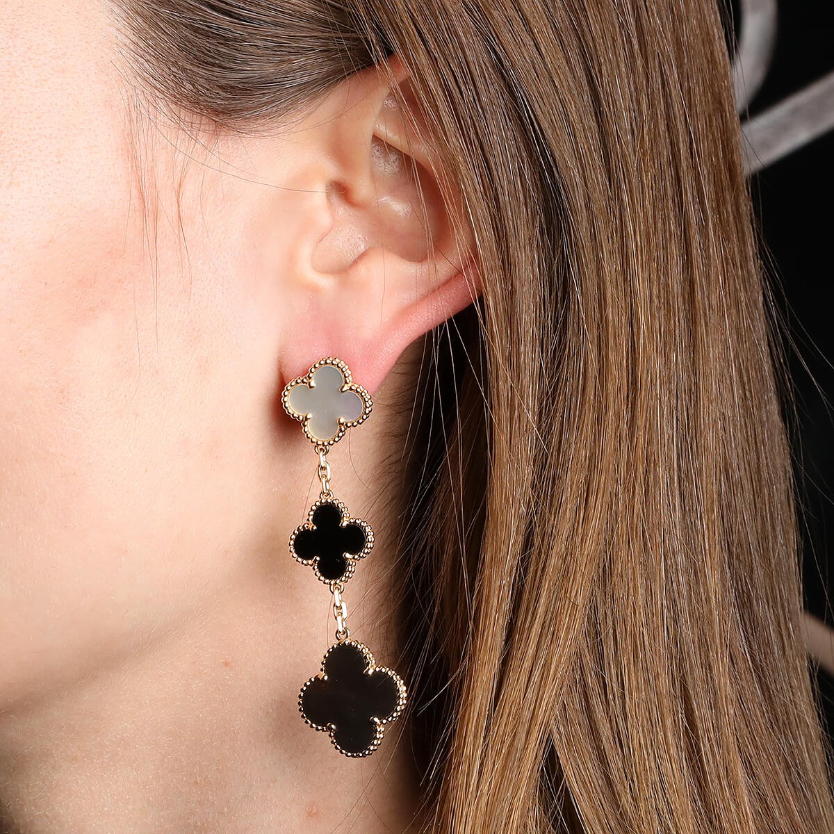 Van Cleef & Arpels Magic Alhambra mother of pearl, onyx and gold earrings