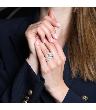 Bague or, diamants et perle