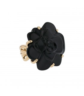 Chanel Camélia onyx and gold ring