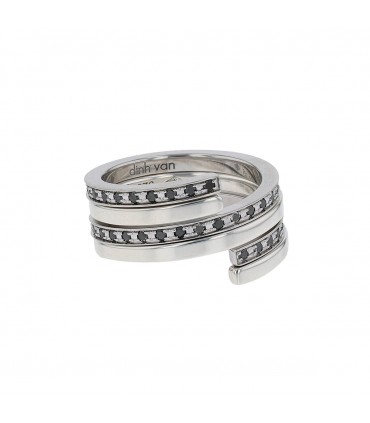 Dinh Van Spirale Duo black diamonds, silver and gold ring