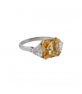 Bague or, platine, citrine et diamants