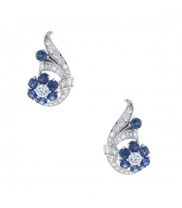 Boucles d’oreilles or, diamants et saphirs