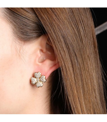 Boucles d’oreilles trèfle or et diamants